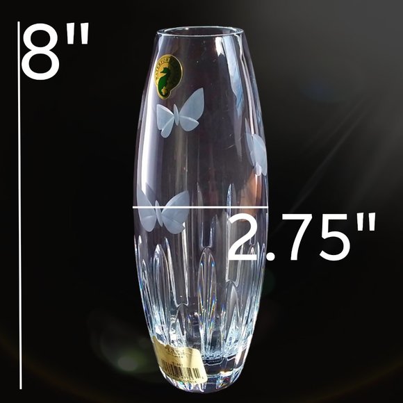 Waterford Crystal Butterfly Bud Vase Etched Signed 8in Original Sticker Slovenia - Picture 2 of 11